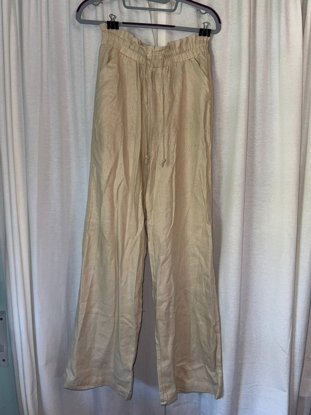 SO Beige High Rise Wide Leg Linen Blend Pants - Size S